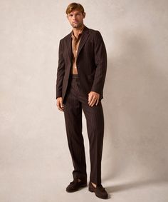 Our Madison Jacket has a classic fit, with a natural shoulder; the matching Side Tab Trouser features an adjustable waist. Both are in a soft Italian wool flannel. Sweatshorts Shorts, Formal Attire For Men, Fall Suit, Tuxedo Shirt Dress, Brown Pinstripe, Soft Tailoring, Todd Snyder, Brown Suits, Slim Fit Suits