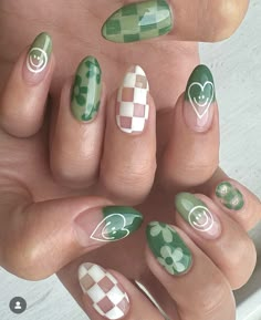 Cute Fall Nails, Checkered Nails, Best Nail Ideas, March Nails, Pistachio Butter, Green Nail Art, Fall Nails Ideas, Cute Nails For Fall, Green Nail Designs