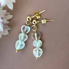 Natural stone earing Prehnite hearts earing 24k gold-plated brass Heart-shaped Crystal Earrings For Anniversary, Natural Stones, Jewelry Earrings Dangle, Dangle Drop Earrings, Dangle Earrings, Plating, Brass, Jewelry Earrings, Drop Earrings