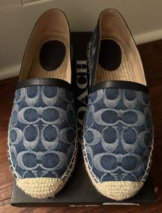 COACH Collins Denim Espadrilles - Size 8 - Midnight Navy  | eBay Casual Denim Espadrilles With Round Toe, Casual Denim Espadrilles For Beach, Casual Denim Espadrilles For Spring, Casual Denim Espadrilles For The Beach, Casual Denim Espadrilles For Summer, Denim Espadrilles, Midnight Navy, Louisiana, Flat Shoes Women