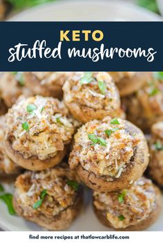 keto stuffed mushrooms on a white plate