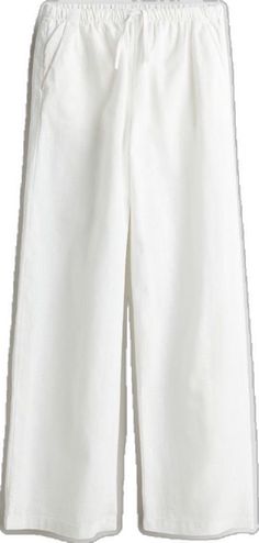 White Plain Bottoms For Summer, Plain White Summer Bottoms, White Solid Color Pants For Spring, Casual White High Waist Capris, Casual High Waist White Capris, White Solid Color Straight Pants, H&m Cotton Pants With Elastic Waistband, H&m Casual Ankle-length Pants, White Stretch Cotton Capris