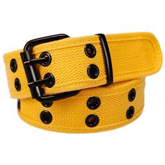 Double grommet belt in golden yellow canvas Bee Superhero, Double Grommet Belt, Yellow Y2k, Riverside Cottage, Grommet Belt, Y2k Belt, Military Belt, Denki Kaminari, Yellow Belt