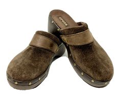 Crocs Cobbler Clogs Womens Size 8 Mules Studded Suede Leather 12314 Brown Shoes Brown Slip-on Clogs With Suede Lining, Leather Clogs With Suede Lining And Round Toe, Brown Suede-lined Clogs With Round Toe, Rugged Brown Clogs With Round Toe, Brown Shoes, Womens Clogs, Brown Shoe, Cobbler, Suede Leather