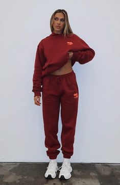 Capsule 9 Star Of The Moment Sweatpants Burgundy | White Fox Boutique US Cuffed Sweatpants Outfit, Tube Top And Sweatpants, Sweatpants Outfit Fall, Sweatsuit Outfits Women, Trans Fashion, White Fox Hoodie, Sweatsuit Outfits, Sweatsuit Outfit, Matching Sweatsuit