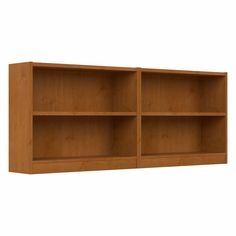 an empty wooden bookcase on a white background