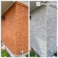 before and after shots of a brick wall