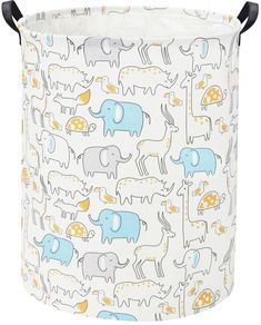 an elephant and giraffe print laundry hamper with handles on the handle is shown