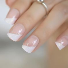 French Nails Glitter, Almond Nails French, Squoval Nails, Nail Art Tips, Nail Shimmer, Iridescent White, French Nail Designs, Nails Glitter