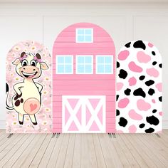 Lola-Cow-Prints-Baby-Shower-Arched-Backdrop-Cover-Pink-Barn-Farm-Birthday-Arch-Wall Arch Wall Backdrop, Chiara Arch, Farm Themed Party, Arched Wall, Booth Backdrops, Boy Gender Reveal, Arch Wall, Arch Backdrop, Cartoon Cow