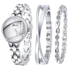 Women Diamond Sand Quartz Watch and Crystal Bracelet Jewelry Set-Jewelry Sets-Innovato Design-Silver-Innovato Design Diamond Watches Women, Rose Gold Watches Women, Female Dress, Luxury Bracelet, Watch Gift, Elegant Ladies, Rose Gold Watches, Luxury Diamonds, Watch Bracelet