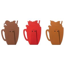 three brown and red vases sitting next to each other