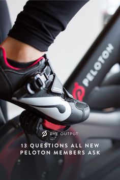 a person riding an exercise bike with the words, 13 questions all new peloton members ask