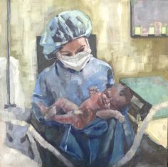 a painting of a nurse holding a baby