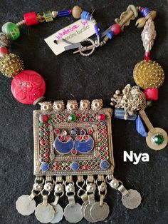 Aztec Necklace, Neck Art, Art Statement, Bali Silver, Antique Coins, Beaded Jewelry Designs, Brass Knobs, Vintage Pendant, Tibet