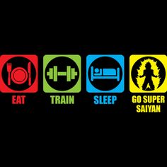 eat train, sleep go super saiyann stickers on a black background with different colors