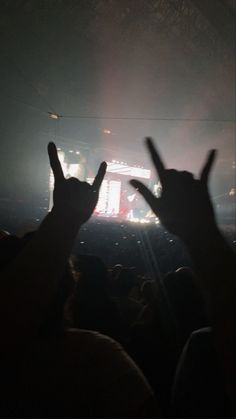 people at a concert with their hands in the air