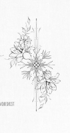 a black and white drawing of some flowers