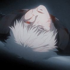 an anime character laying down in the dark with his eyes closed and head turned to the side