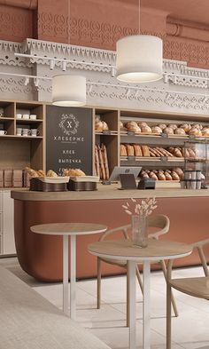 the interior of a bakery with donuts and pastries