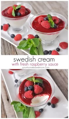 two bowls filled with berries and ice cream