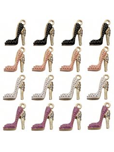 nine pairs of high heel shoe charms