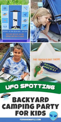 This “Area 51 UFO Spotting” backyard camping kid's party is perfect for space lovers and alien enthusiasts! Full of DIY UFO crafts, alien-themed dessert table ideas, fun favors, and more. Get details now at www.fernandmaple.com. Dessert Table Ideas, Camping Kids, Explorers Activities, Astronaut Party, Hosting Tips, Backyard Camping, Themed Desserts, Kids Party Food, Space Lovers