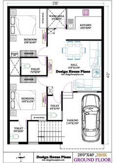 a floor plan for a house with two floors and an attached garage area, which is also