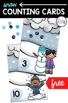 two snowman counting cards with the number ten on them, and an image of a child