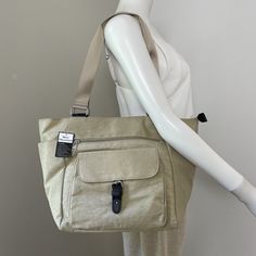 Bueno Organizer Tote Handbag, Large Size, Khaki Beige Color With Lots Of Pockets, Nylon 17" X 11" X 7" New With Tag Lightweight Nylon Shoulder Bag For Everyday Use, Casual Lightweight Nylon Bags, Lightweight Beige Shoulder Bag For Travel, Beige Travel Bag With Multiple Pockets, Beige Nylon Shoulder Bag With Pockets, Beige Nylon Bag With Pockets, Lots Of Pockets, Tote Organization, Tote Handbag