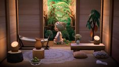 an animated image of a room with plants and other things on the floor in it