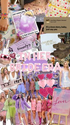 the collage shows many different pictures and words on it, including images of women in dresses