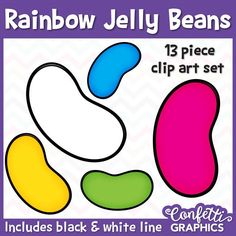 the rainbow jelly beans clip art set includes black and white line graphics, including three different colors