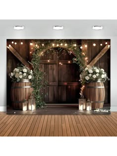 an image of a wedding ceremony with lights and flowers on the barrel wallpaper mural