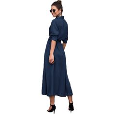 Navy Blue Button Down Split Maxi Shirt Dress Blue Long Sleeve Shirt Dress With Roll-up Sleeves, Blue Shirt Dress With Roll-up Sleeves, Elegant Button-up Shirt Dress With Roll-up Sleeves, Blue Summer Dress With Roll-up Sleeves, Blue Summer Dresses With Roll-up Sleeves, Blue Shirt Dress With Roll-up Sleeves For Summer, Elegant Button-up Dress With Roll-up Sleeves, Collared Blue Maxi Dress For Spring, Collared Blue Shirt Dress For Office