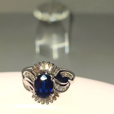 14k White Gold Ring & Central Sapphire 5.49 Gram Sapphire Color, 14k White Gold Ring, White Gold Ring, Womens Jewelry Rings, White Gold Rings, Gold Ring, Gold Rings, Blue White, Sapphire