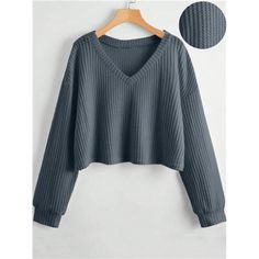 -Item Id 27137256 -Sleeve Type: Drop Shoulder -Style: Casual -Color: Grey -Pattern Type: Plain -Neckline: V Neck -Sleeve Length: Long Sleeve -Length: Regular -Fit Type: Loose -Fabric: Non-Stretch -Material: Knitted Fabric -Composition: 97% Polyester, 3% Elastane -Care Instructions: Machine Wash Or Professional Dry Clean -Sheer: No **Open To Offers!!!** **Bundle To Save More** **30% Off Bundles Of 2 Or More Items!!** ***Orders Go Out Within 5-10 Business Days!! Thank You For Your Patience!! Multiple Sizes And Colors Available In Most Styles Don't See Your Size Or Color Listed, Just Ask. Cotton V-neck Top With Ribbed Neckline, Ribbed Cotton V-neck T-shirt, Gray Ribbed V-neck Top, Gray Relaxed Fit V-neck Top, Cotton Ribbed V-neck T-shirt, V-neck Top With Ribbed Neckline, Gray V-neck T-shirt For Fall, Gray V-neck Loungewear Top, Gray V-neck Top For Loungewear