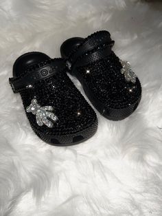 Beautiful custom crocs designed as pictured. Black crocs using black rhinestones with teddy bear. Sizes are for ages 1-12 years old. Please choose your desired size. Rhinestone Black Crocs, Bling Black Crocs, Blinged Out Black Crocs, Black Custom Crocs, Black Bedazzled Crocs, Black Bling Crocs, Cute Black Crocs, Fits With Crocs, Black Crocs With Charms