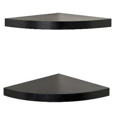 two black shelves with one shelf facing the other in different directions, on a white background