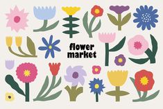 the flower market logo is surrounded by colorful flowers