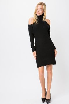 Black Ribbed Knit Turtleneck Long Sleeves Sweater Dress - Casual is good, this turtleneck sweater dress is the perfect piece for a true fashionista! Sweater Dress Casual, Sleeves Sweater, Turtleneck Sweater Dress, Turtleneck Long Sleeve, Knit Turtleneck, Long Sleeve Sweater Dress