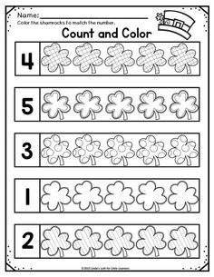 the worksheet for st patrick's day with numbers and shamrocks on it