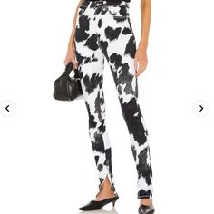 Women’s Size 25 Cow Print Black And White Slit Details On Ankles Brand New With Tags Cow Print Pants, White Cow Print, High Waisted Black Jeans, Kick Flare Jeans, Black Overalls, White Cow, Print Black And White, Straight Crop Jeans, Print Pants