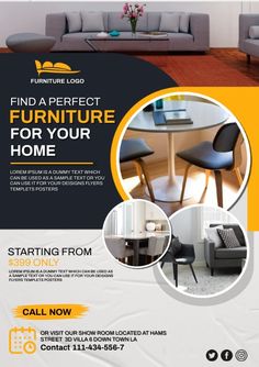 a flyer for furniture store with chairs and table