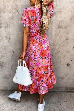 Floral Print Short Sleeve V-neck Dress P11916 Wedding Midi Dress, Belted Midi Dress, Half Sleeve Dresses, Empire Dress, Midi Dress Casual, Style Upgrade, Floral Print Shorts, Sleeve Dresses, Midi Dress Sleeveless