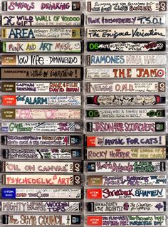 many different types of cassettes are stacked on top of each other in this case