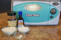 the ingredients for making an easy bake are on the counter