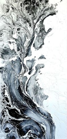 an abstract painting with black and white colors