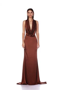 Hooded Gown, Brown Gown, Elegant Backless Dress, Coral Maxi Dresses, Gold Maxi Dress, Bronx And Banco, Cutout Gown, Jasmine Dress, Purple Gowns