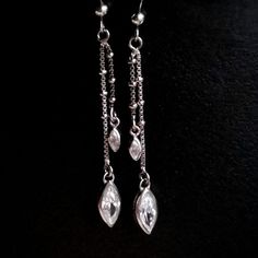 Beautiful Dangle Earrings With Marquise Cut Cz Stones New In Gift Box Ready For Gift Giving Sterling Silver ,Stamped 925 Pewter Earrings, Baublebar Earrings, Swirl Earrings, Long Dangle Earrings, Skull Earrings, Round Stud Earrings, Cz Earrings, Trendy Earrings, Accessories Jewelry Earrings